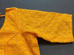 Marigold Yellow Hakoba Saree Blouse /Cotton Designer Blouse/ Mix Match Sari Blouse for women /Pujo saree blouses /Stitched Cotton Blouse