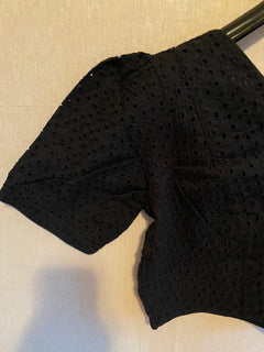 Black Hakoba V neck Saree Blouse / Cotton Hakoba Designer Blouse/ Sari Blouse for women/ Slight Puff Elbow sleeves blouses /Stitched Blouses