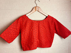 Red Hakoba V neck Saree Blouse / Cotton Hakoba Designer Blouse/ Sari Blouse for women Elbow sleeves saree blouses /Stitched Blouse/ S-XL