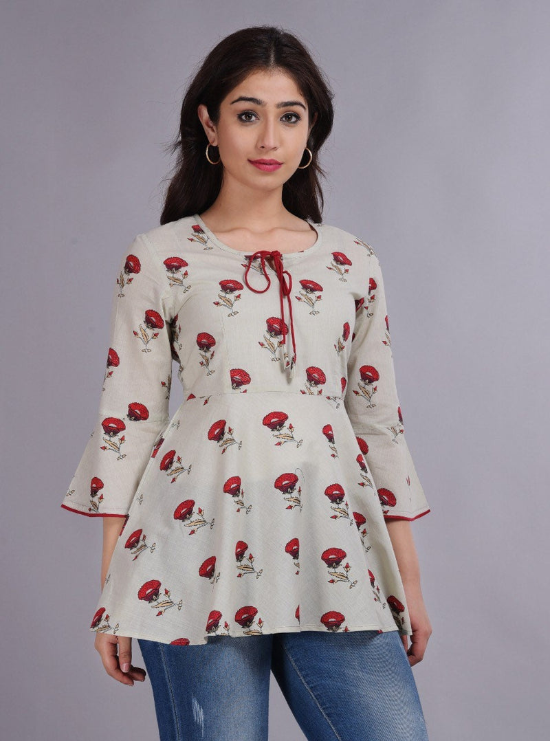 Red Spring Cherry Blossom Tunics  | Cotton Print Shirts for women | Short Kurtis | Women’s Shirts | Cotton Blouse | Cute Cotton print tunics