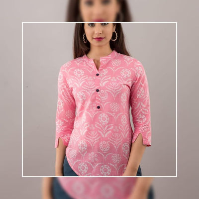 Baby Pink Tunic  | Cotton Print Shirts for women | Short Kurtis | Cotton Kurtis | Women’s Shirts | Cotton Blouse | Cotton Tunics S-2XL