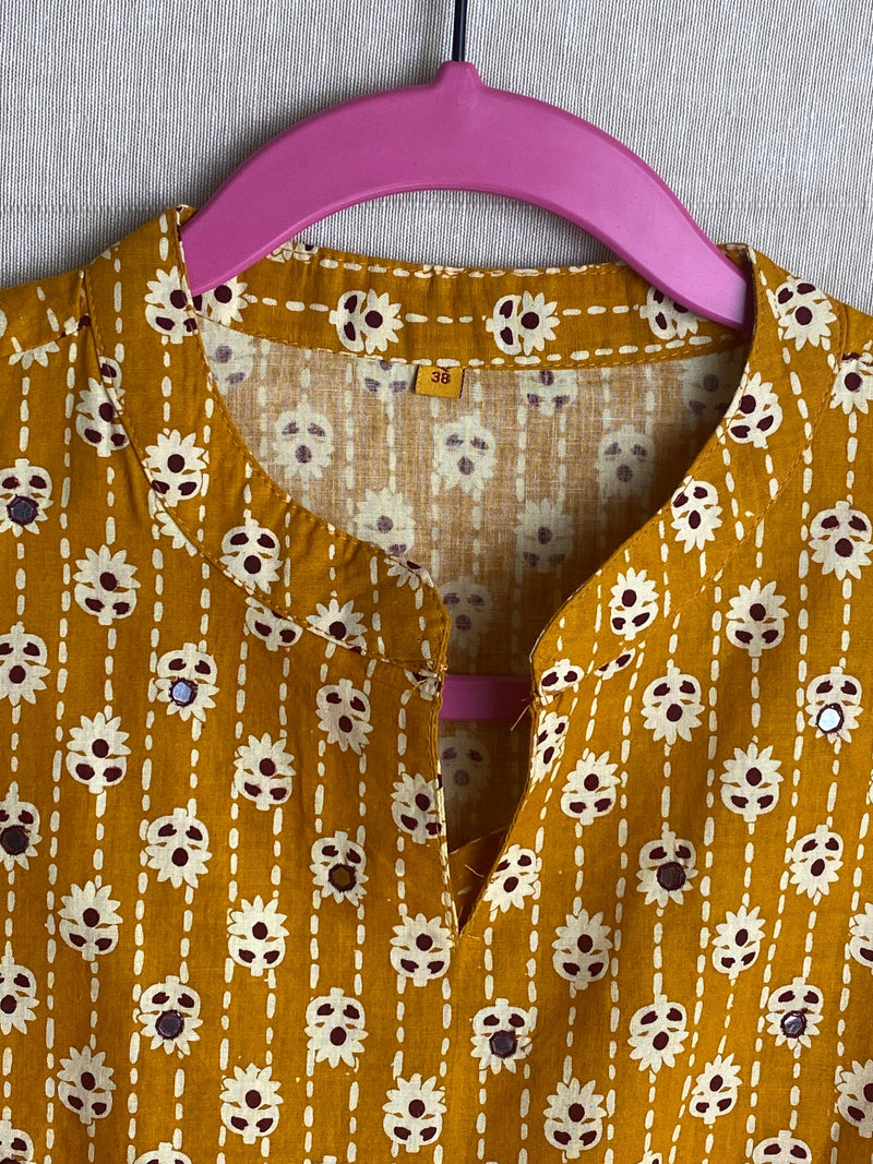 Hand block printed Tunic with mirror work |Cotton Print Shirt for women | Cotton Kurtis |Women’s Shirts | Cotton Blouse | Cotton Tunics S-XL
