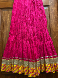 Pink Yellow Ethnic Skirt with necklace set /Womens Long Indian Festive Dance skirts/Rich Grand Border/Elastic Waist/Bohemian summer skirts