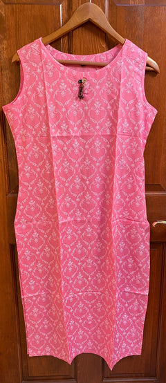 Baby Pink sleeveless Tunic | Women’s 3/4th Tunics  | Kurti for women | Indian tunics | Designer Kurtis | Baby Pink rayon kurti