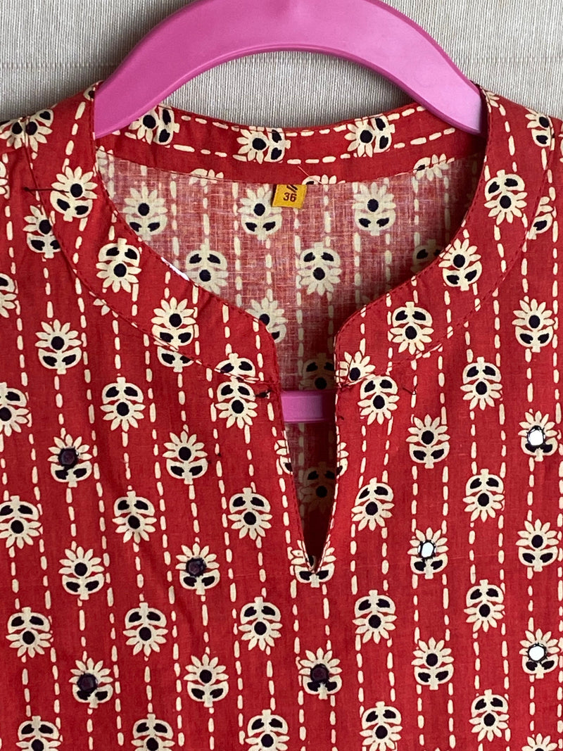 Red Handblock printed Tunic with mirror work|Cotton Print Shirt for women | Cotton Kurtis |Women’s Cotton shirts Blouse | Cotton Tunics S-XL