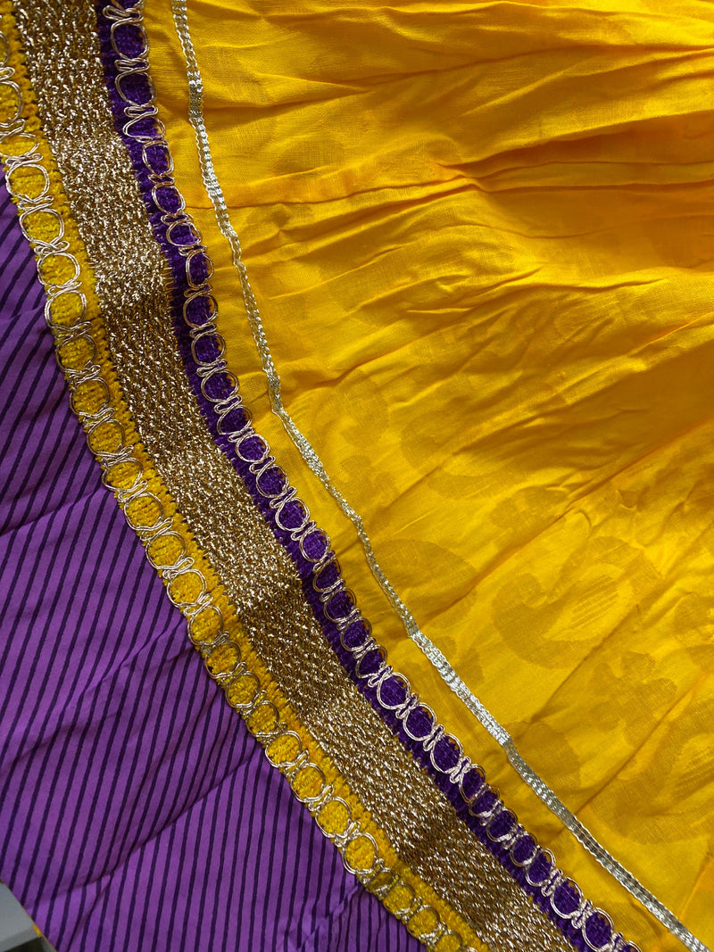 Yellow Purple Ethnic Skirt with necklace/Womens Long Indian Festive Dance skirts with Rich Grand Border/Elastic Waist/Bohemian summer skirts