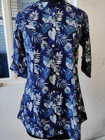 Aloha tunic, Petite to Plus Women's Tunics, Tropical Blues in printed rayon,Tunics| for women in usa,Women’s Shirts,Cool Summer tunics S-3XL