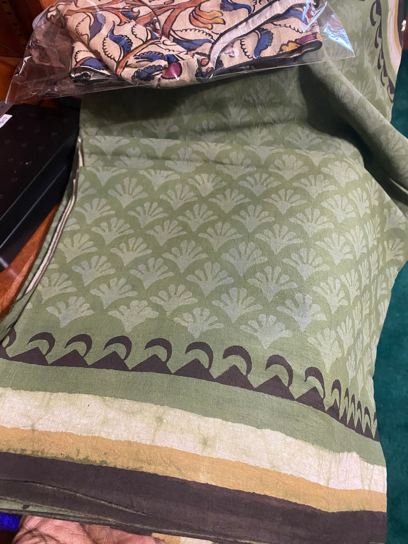 Sober Green mulmul Cotton saree | Bagru Hand Block prints | Eco- Natural dyed | Trendy Summer comfort saris | Vegan sarees | Unique saree