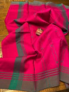 Magenta and Grayblue chanderi handloom cotton saree with free matching handmade Terracotta jewelry set or Tibetan mosaic pendant jewelry