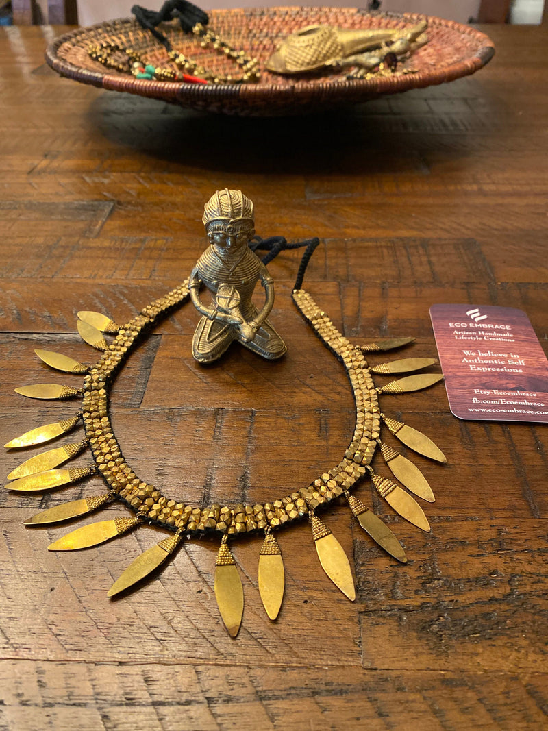 DHOKRA TRIBAL NECKLACE - Sun Orbiting Rays Necklace, Antique Tribal Brass Necklace, Artisans Dhokra Brass Necklace, Women Brass Necklace
